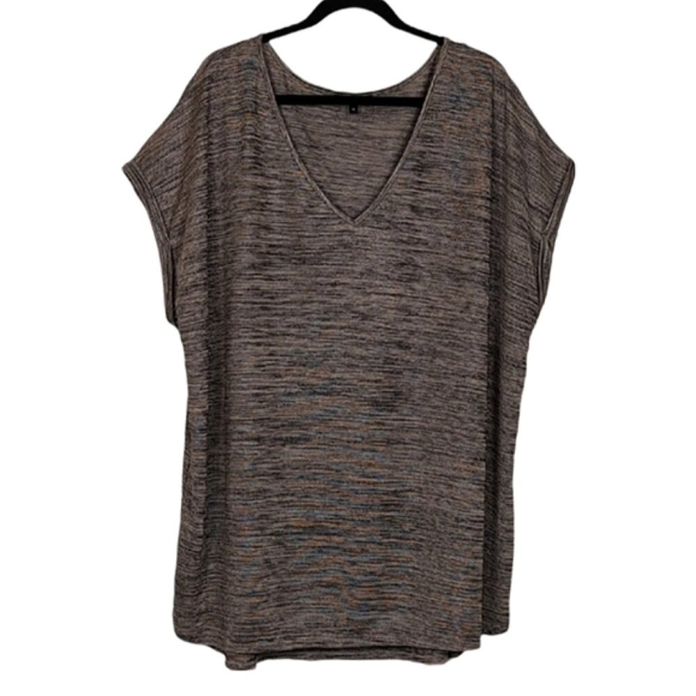 💠 George Relaxed Tunic Top Womens Plus Size 4X Brown Vneck Short Sleeve Shimmer